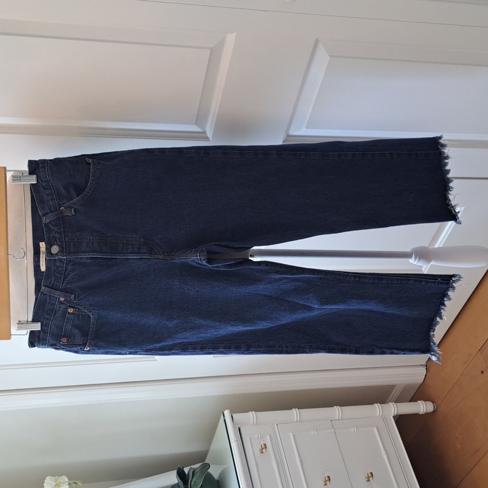 Levi’s‎ Womens Ribcage Straight Dark Wash Cropped Raw Hem High-Rise Jeans S-31